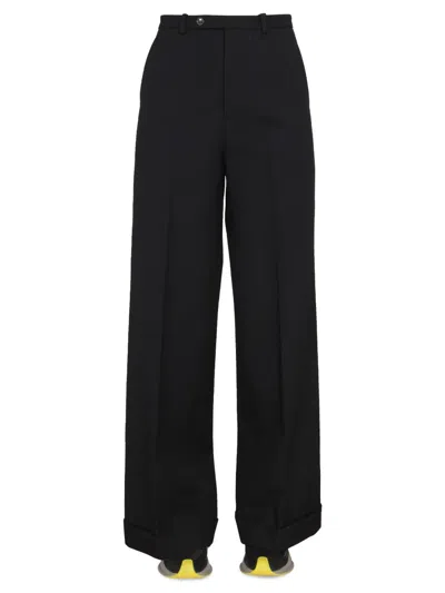 Gucci Trousers In Wool With Wide Leg In Black