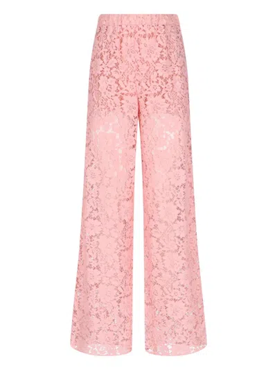 Gucci Straight Lace Sheer Wide Leg Trousers In Pink