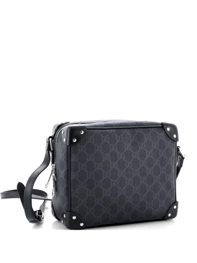 Pre-owned Gucci Trunk Shoulder Bag Gg Coated Canvas With Studded Leather Crossbody Bag In Black