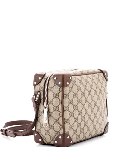 Pre-owned Gucci Trunk Shoulder Bag Gg Coated Canvas With Studded Leather Crossbody Bag In Brown