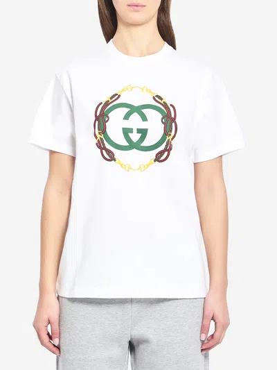 Gucci Cotton Jersey Tshirt With Print In White