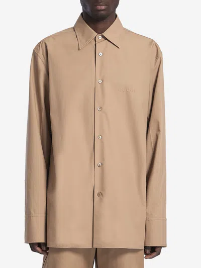Gucci Tshirt With Embossed Logo In Beige