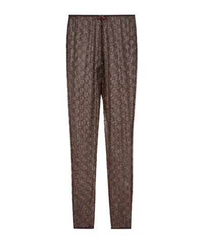 Gucci Tulle Leggings With Gg Crystals In Brown