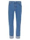 Gucci Blue Jeans With Logo Patch On The Rear And Web Turn-up Hem In Denim Man In Blue