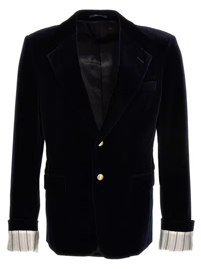 Gucci Men Turned-up Velvet Cuff Blazer In Black