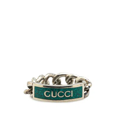 Pre-owned Gucci Turquoise Enamel Silver 925 Band Ring () In Blue