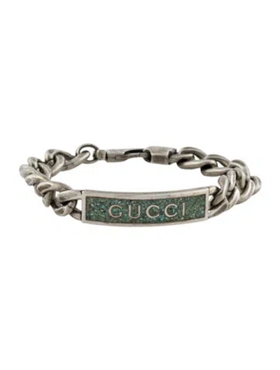 Pre-owned Gucci Turquoise Enamel Station Bracelet, 6.75" In Green