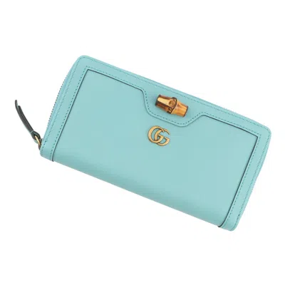 Pre-owned Gucci Turquoise Leather Long Wallet (bi-fold) () In Blue