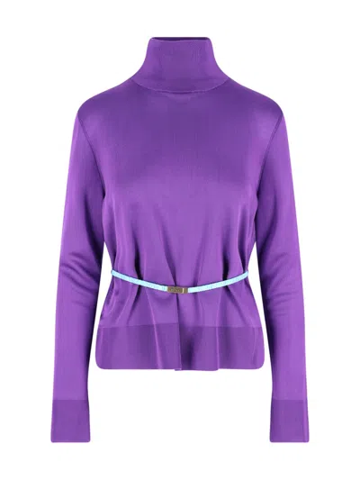 Gucci Crepe Turtleneck Sweater Long Sleeves Waistband In Purple