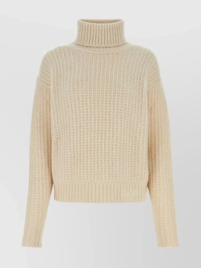 Gucci Turtleneck Cropped Ribbed Knit Sweater In Cream