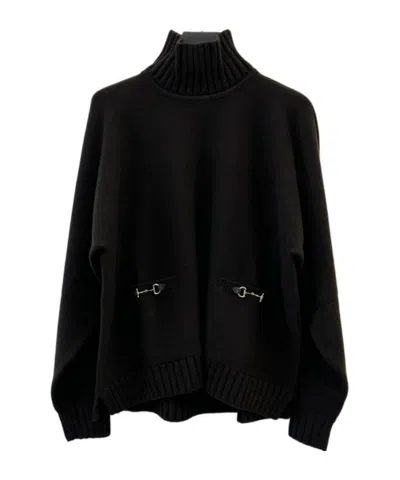 Gucci Horsebit Pocket Turtleneck Top In Black
