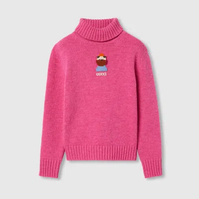 Gucci Kids' Turtleneck Wool Top In Pink