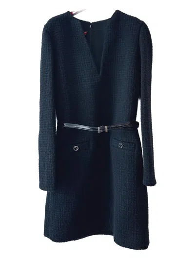Gucci Tweed Belted Dress In Blue