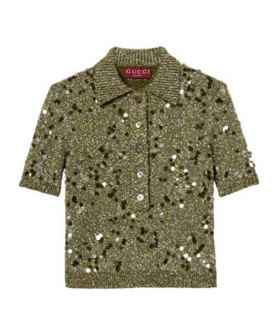 Gucci Tweed Blended Polo Shirt In Green