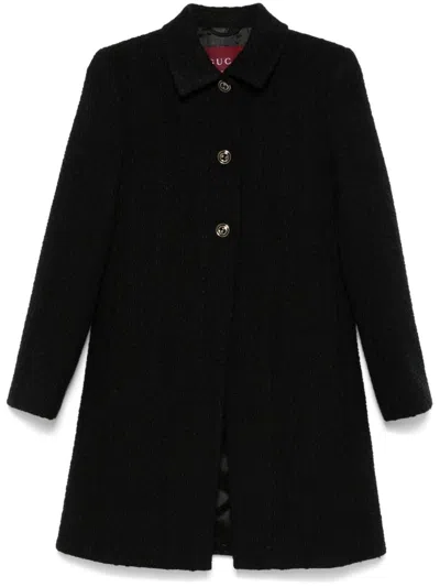Gucci Tweed Coat With Long Sleeves And Textured Fabric In Black