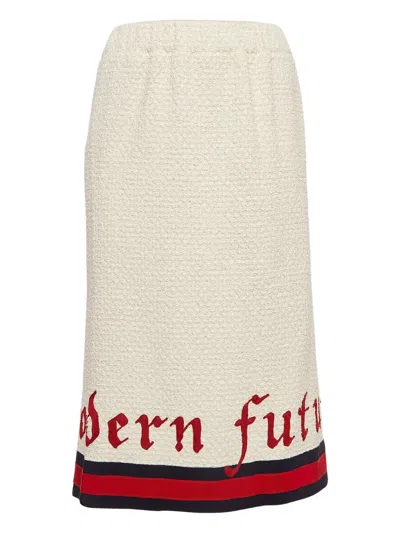 Pre-owned Gucci Tweed Embroidered Skirt In Neutral