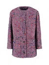 Gucci Longline Tweed Jacket Front Pockets In Pink