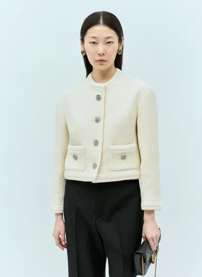 Gucci Tweed Jacket With Embroidery Trims In Cream