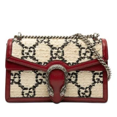 Pre-owned Gucci Tweed Medium Gg Tweed Dionysus Shoulder Bag In White