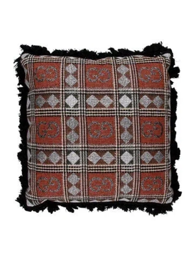 Pre-owned Gucci Tweed Metallic Gg Throw Pillow In Brown