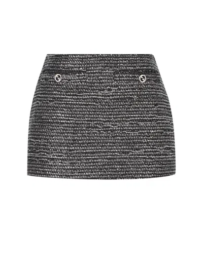 Gucci Shimmering Metallic Tweed Textured Skirt In Black
