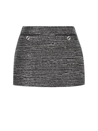 Gucci Shimmering Metallic Tweed Textured Skirt In Black