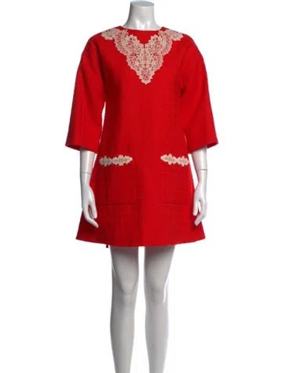 Pre-owned Gucci Tweed Pattern Mini Dress In Red
