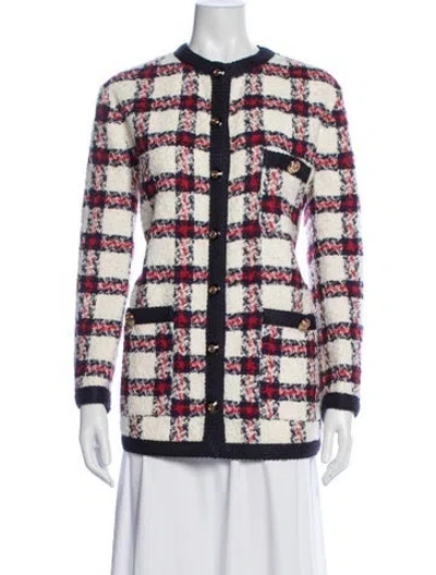 Pre-owned Gucci Tweed Plaid Print Jacket In Neutral