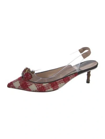 Pre-owned Gucci Tweed Plaid Print Slingback Pumps In Multi