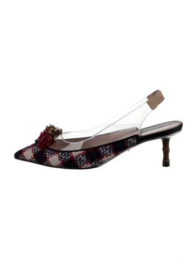 Pre-owned Gucci Tweed Plaid Print Slingback Pumps In Neutral