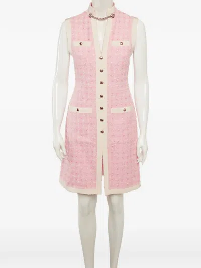 Pre-owned Gucci Tweed Sleeveless Mini Dress In Pink