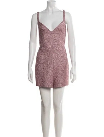 Pre-owned Gucci Tweed V-neck Romper W/ Tags In Pink