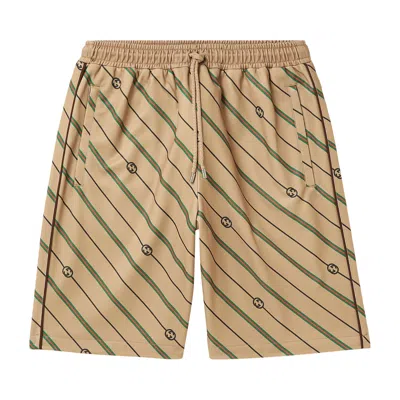 Pre-owned Gucci Twill Gg Stripe Shorts 'beige/brown' In Tan
