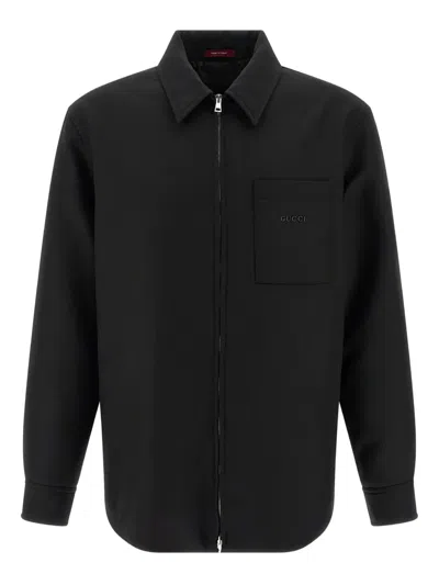 Gucci Twill Logo-lettering Overshirt In Black