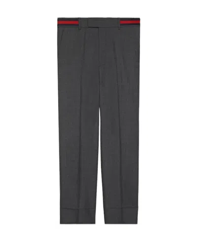 Gucci Twill Web Detailed Trousers In Gray