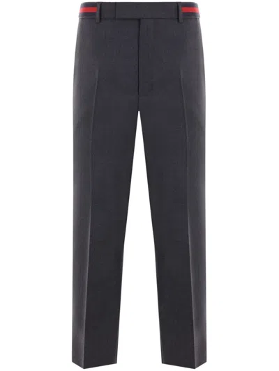 Gucci Twill Web Detailed Trousers In Grey
