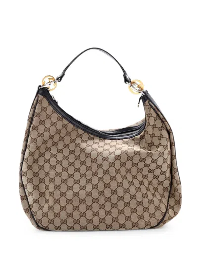 Pre-owned Gucci Twins Gg Canvas Large Hobo Bag In Black