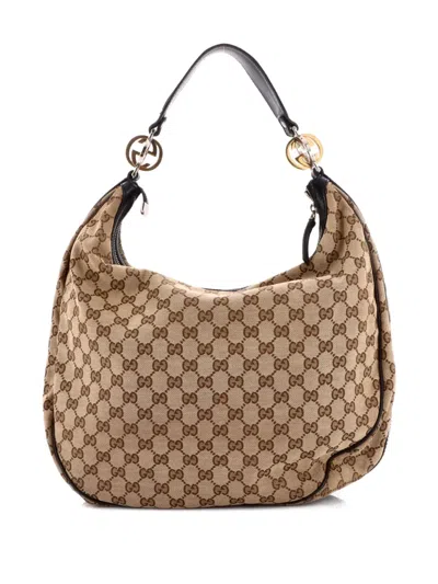 Pre-owned Gucci Twins Gg Canvas Medium Hobo Bag In Brown