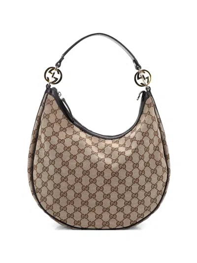 Pre-owned Gucci Twins Gg Canvas Medium Hobo Bag In Brown