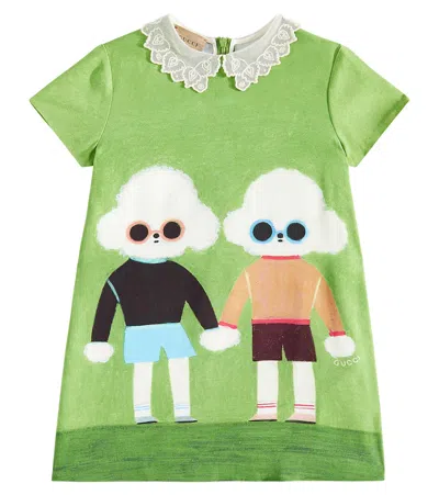 Gucci Kids' Twins Printed Cady Dress In Green