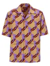 Gucci Multicolor Bowling Shirt With Cuban Collar And All-over Print In Cotton Man In Blue