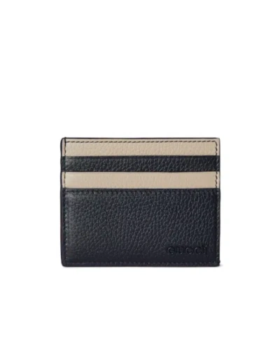 Gucci Two-color Card Holder In Dark Blue And Oatmeal