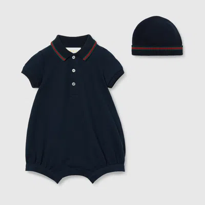 Gucci Babies' Two-piece Cotton Gift Set With Web In Blue