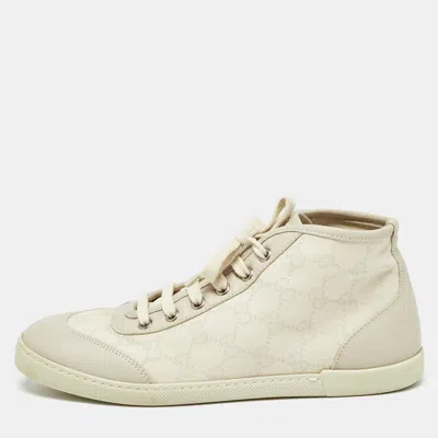 Pre-owned Gucci Two Tone Gg Canvas And Leather High Top Trainers Size 38 In Beige