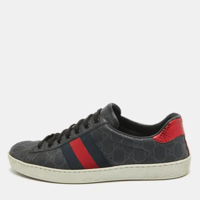 Pre-owned Gucci Two Tone Gg Supreme Canvas Ace Trainers Size 43 In Grey