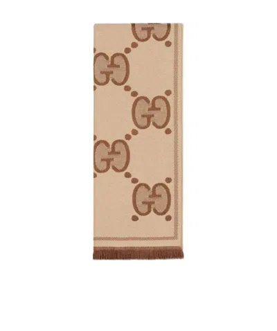 Gucci Two-tone Gg Supreme Knit Scarf In Nude