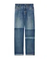 Gucci Women's Two-tone Wide-leg Jeans With Stone-washed Treatment In Blue
