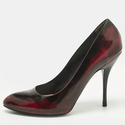 Pre-owned Gucci Two Tone Leather Pointed Toe Pumps Size 40.5 In Red
