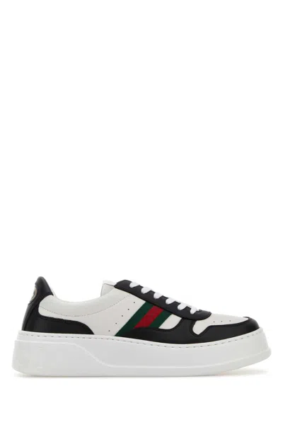 Gucci Leather Sneakers Perforated Detailing Rubber Sole In Multi