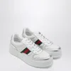 Gucci Low-top Leather Sneakers Featuring Metallic Accents And Rubber Sole In White